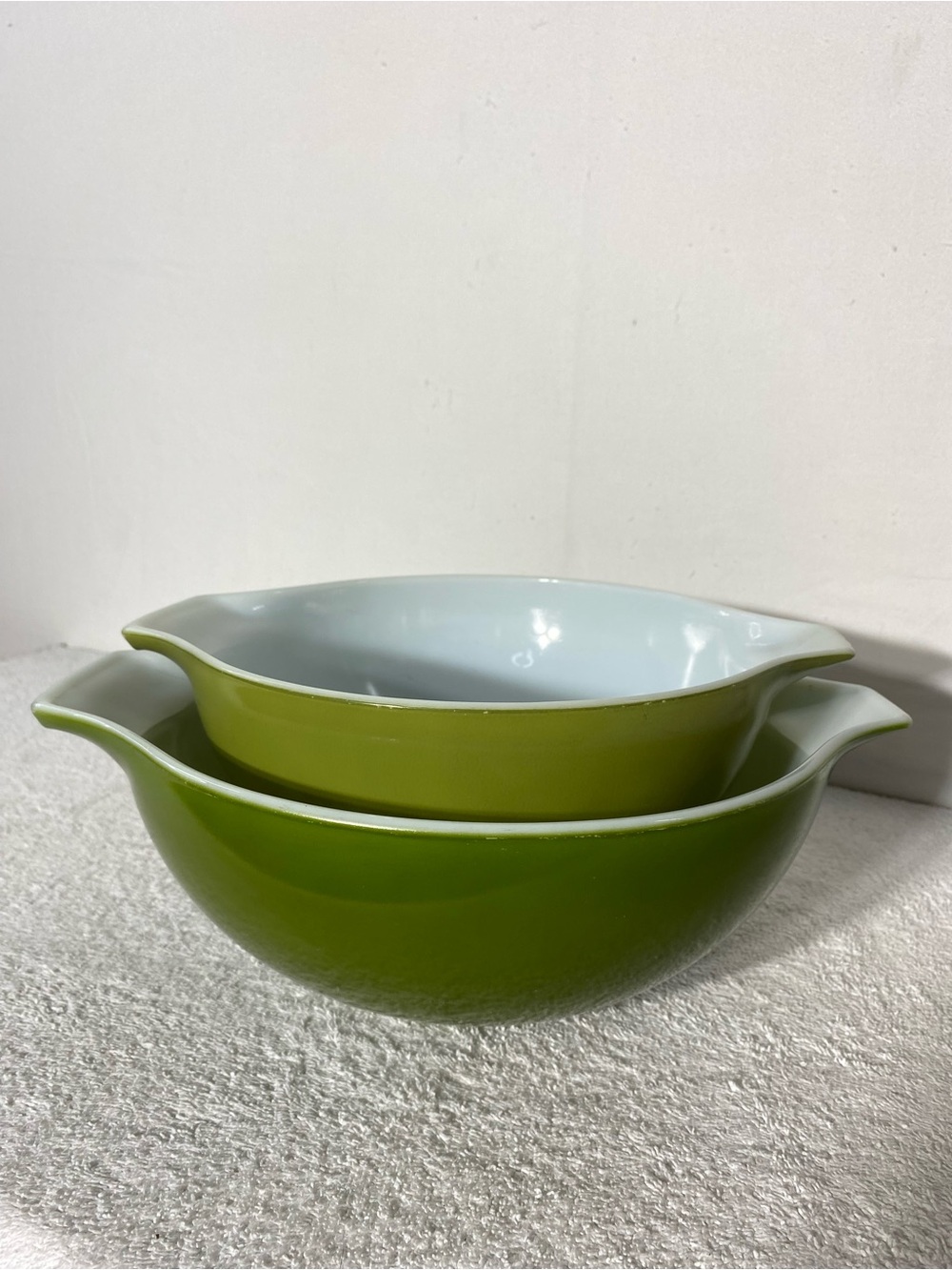 Vintage 60s/70s PYREX Verde Cinderella Mixing Bowls X2 #444 #443